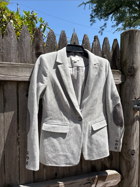 LOFT Jackets & Blazers - Loft 4P silver cotton herringbone blazer with elbow patches.